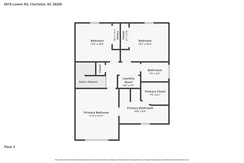 2,160/Mo, 6918 Lowen Rd Charlotte, NC 28269 Floor Plan View 2
