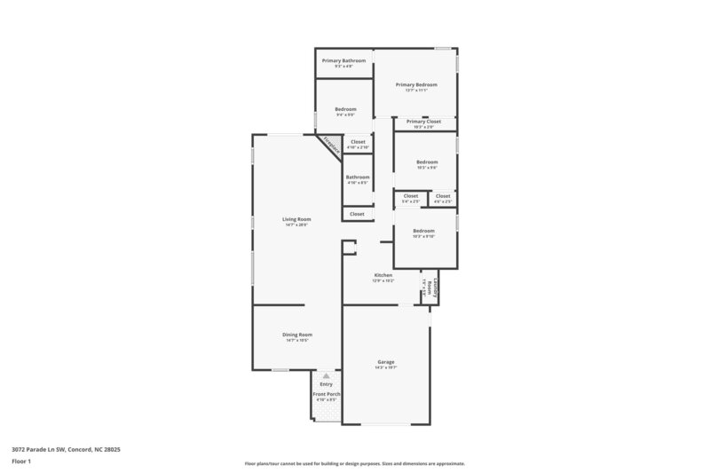 1,770/Mo, 3072 Parade Ln SW Concord, NC 28025 Floorplan View