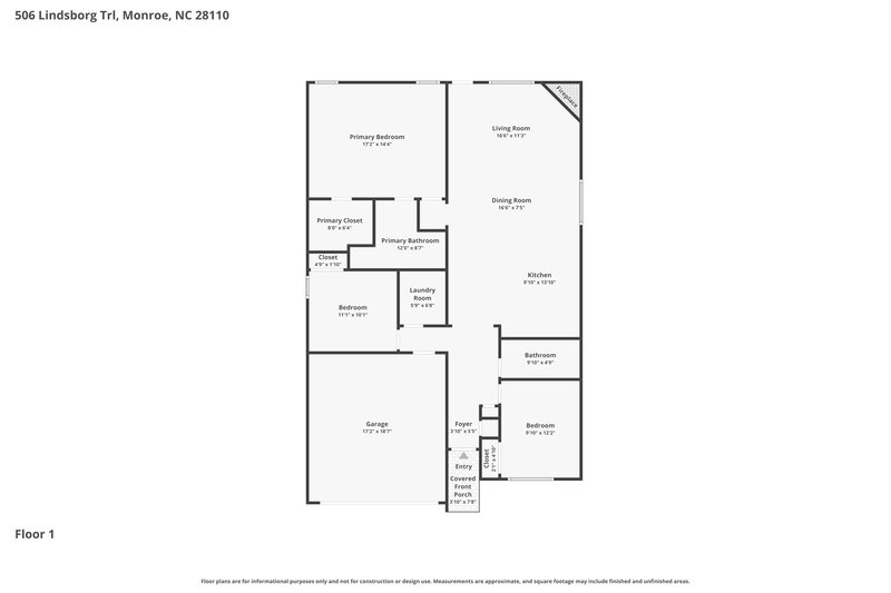 2,245/Mo, 506 Lindsborg Trl Monroe, NC 28110 Floor Plan View