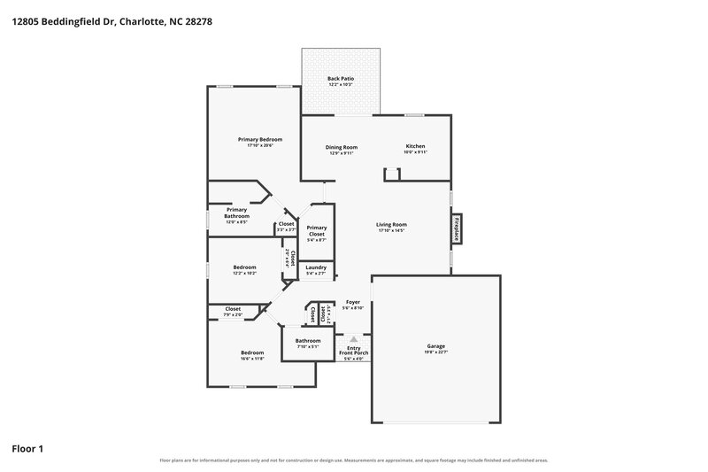 2,160/Mo, 12805 Beddingfield Dr Charlotte, NC 28278 Floor Plan View