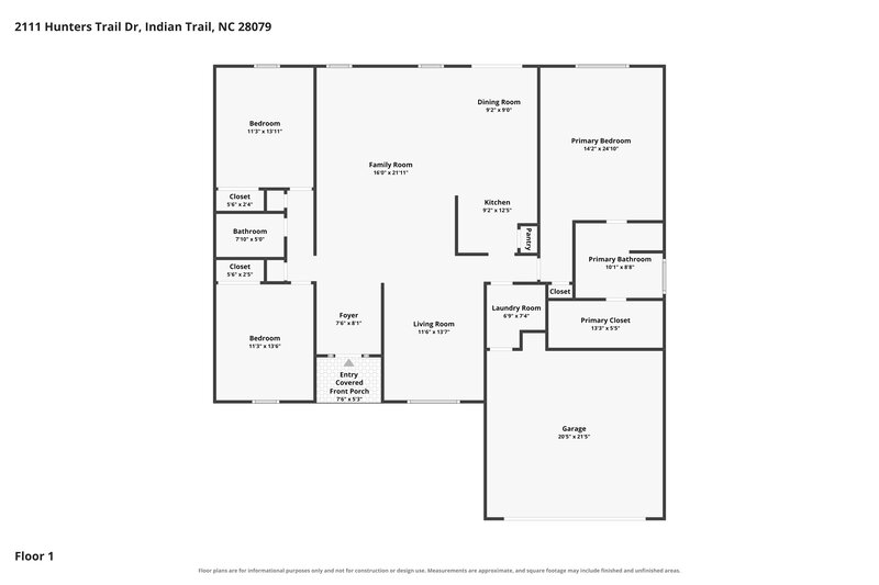 2,190/Mo, 2111 Hunters Trail Dr Indian Trail, NC 28079 Floor Plan View