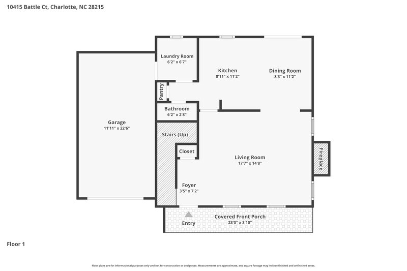 1,900/Mo, 10415 Battle Ct Charlotte, NC 28215 Floor Plan View