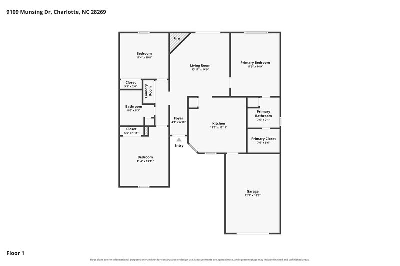 1,750/Mo, 9109 Munsing Dr Charlotte, NC 28269 Floor Plan View