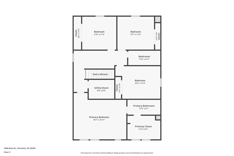 1,950/Mo, 7606 Eben Dr Charlotte, NC 28269 Floor Plan View 2