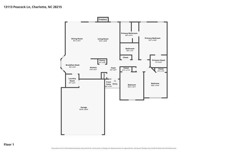 1,900/Mo, 13113 Peacock Ln Charlotte, NC 28215 Floor Plan View
