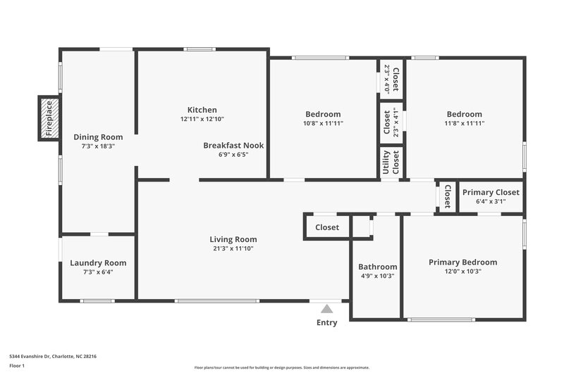 1,600/Mo, 5344 Evanshire Dr Charlotte, NC 28216 Floor Plan View