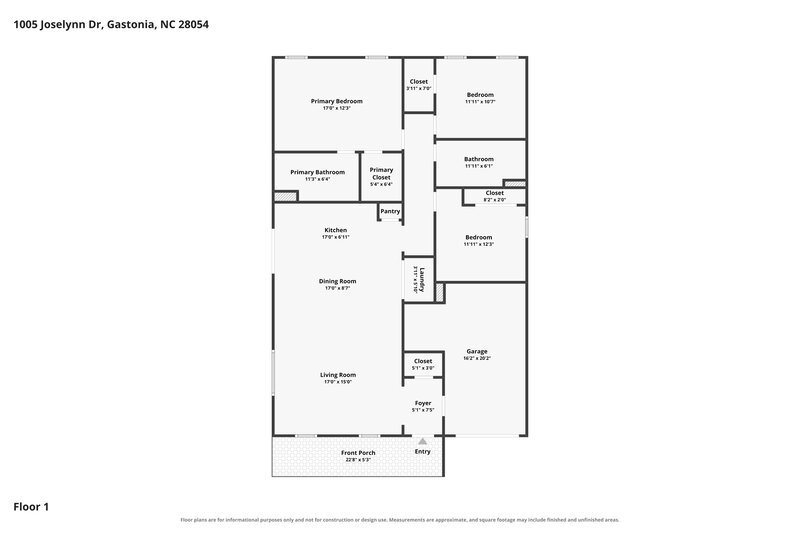 1,845/Mo, 1005 Joselynn Dr Gastonia, NC 28054 Floor Plan View