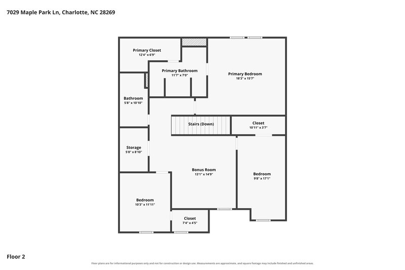 1,990/Mo, 7029 Maple Park Ln Charlotte, NC 28269 Floor Plan View 2