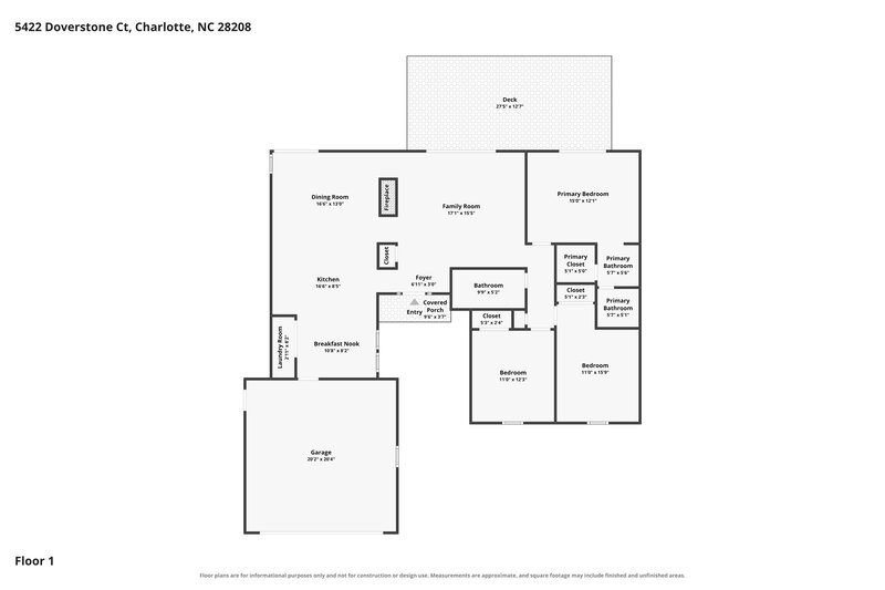 1,955/Mo, 5422 Doverstone Court Charlotte, NC 28208 Floor Plan View