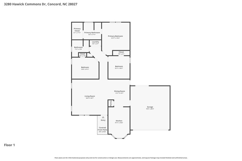 1,995/Mo, 3280 Hawick Commons Drive Concord, NC 28027 Floor Plan View
