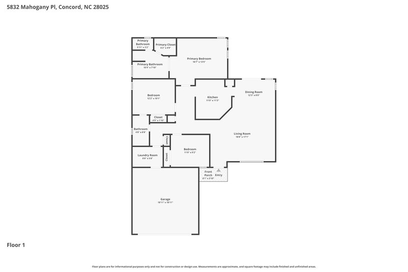 2,015/Mo, 5832 Mahogany Place Concord, NC 28025 Floor Plan View