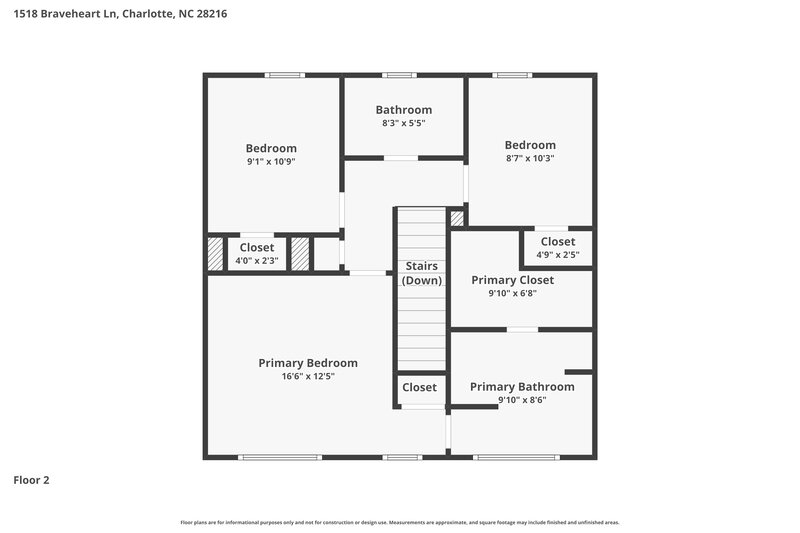 1,825/Mo, 1518 Braveheart Ln Charlotte, NC 28216 Floor Plan View 2