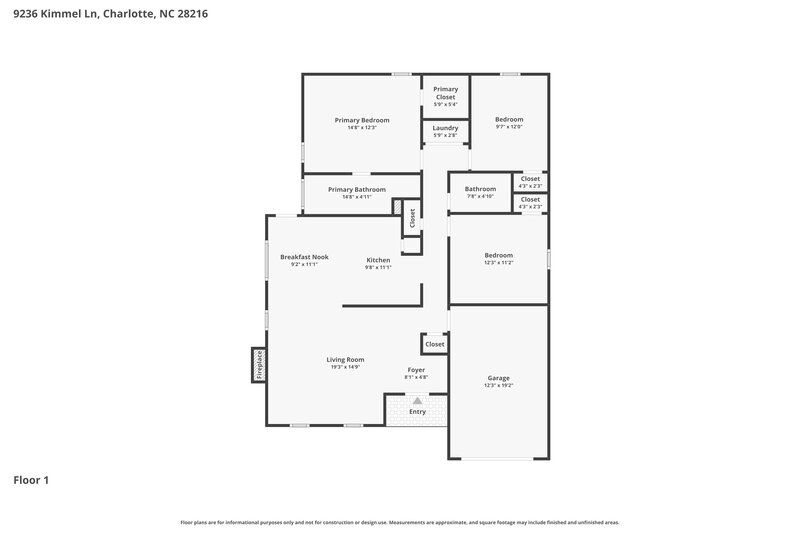 1,885/Mo, 9236 Kimmel Ln Charlotte, NC 28216 Floor Plan View