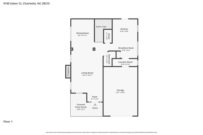 1,965/Mo, 9105 Eaker Ct Charlotte, NC 28215 Floorplan View