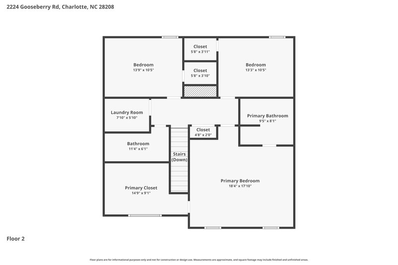 2,135/Mo, 2224 Gooseberry Road Charlotte, NC 28208 Floor Plan View 2