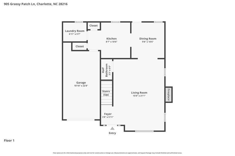 1,925/Mo, 905 Grassy Patch Ln Charlotte, NC 28216 Floor Plan View