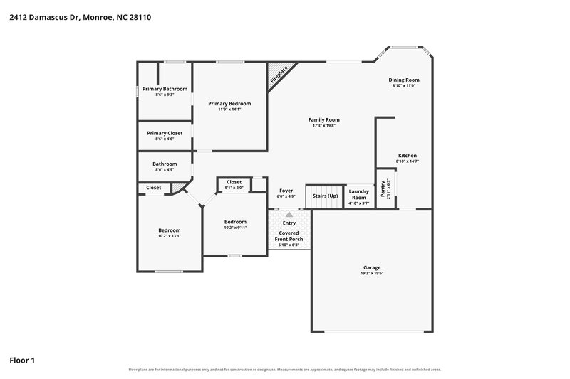 2,180/Mo, 2412 Damascus Dr Monroe, NC 28110 Floor Plan View