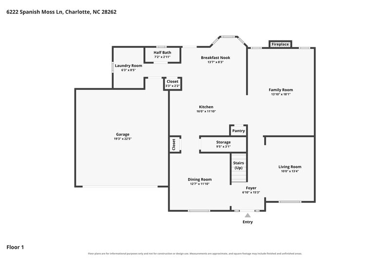 2,195/Mo, 6222 Spanish Moss Lane Charlotte, NC 28262 Floor Plan View 2