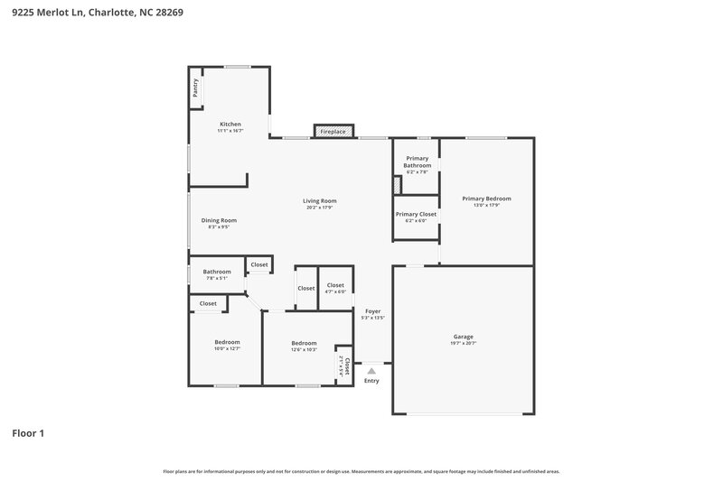 2,050/Mo, 9225 Merlot Ln Charlotte, NC 28269 Floor Plan View