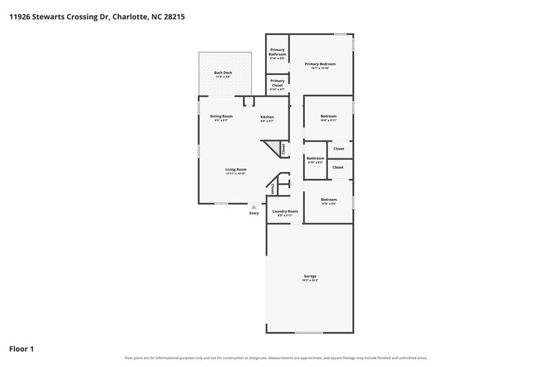 1,825/Mo, 11926 Stewarts Crossing Dr Charlotte, NC 28215 Floor Plan View