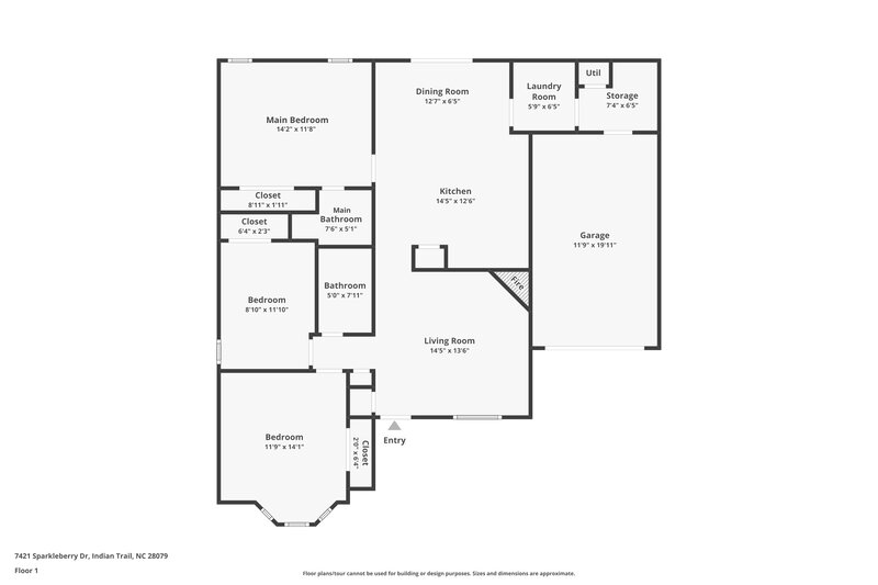 1,875/Mo, 7421 Sparkleberry Dr Indian Trail, NC 28079 Floor Plan View