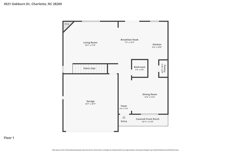 2,220/Mo, 4521 Oakburn Drive Charlotte, NC 28269 Floor Plan View