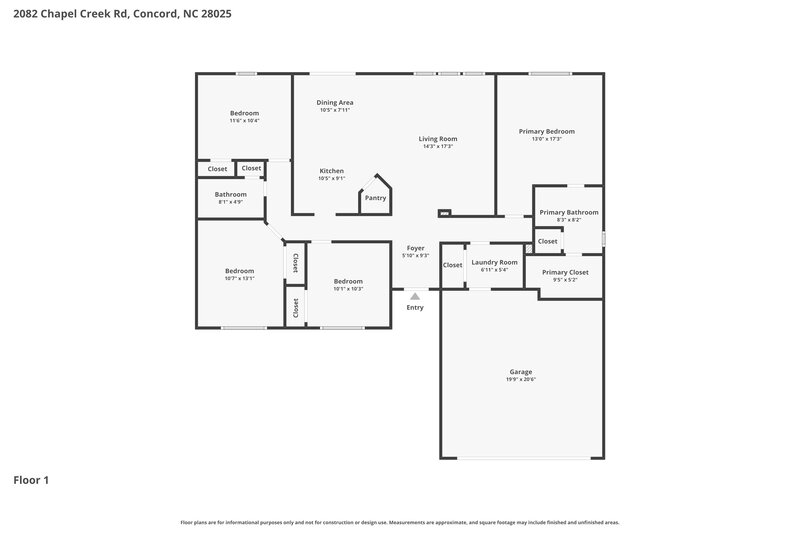 1,890/Mo, 2082 Chapel Creek Rd Concord, NC 28025 Floor Plan View
