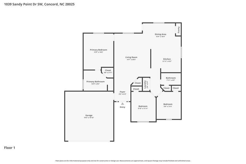 1,925/Mo, 1039 Sandy Point Dr SW Concord, NC 28025 Floor Plan View