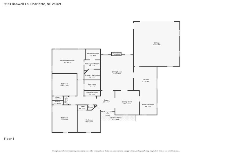 2,595/Mo, 9523 Banwell Ln Charlotte, NC 28269 Floorplan View