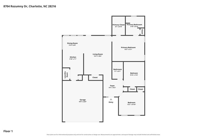 1,870/Mo, 8704 Rozumny Dr Charlotte, NC 28216 Floor Plan View