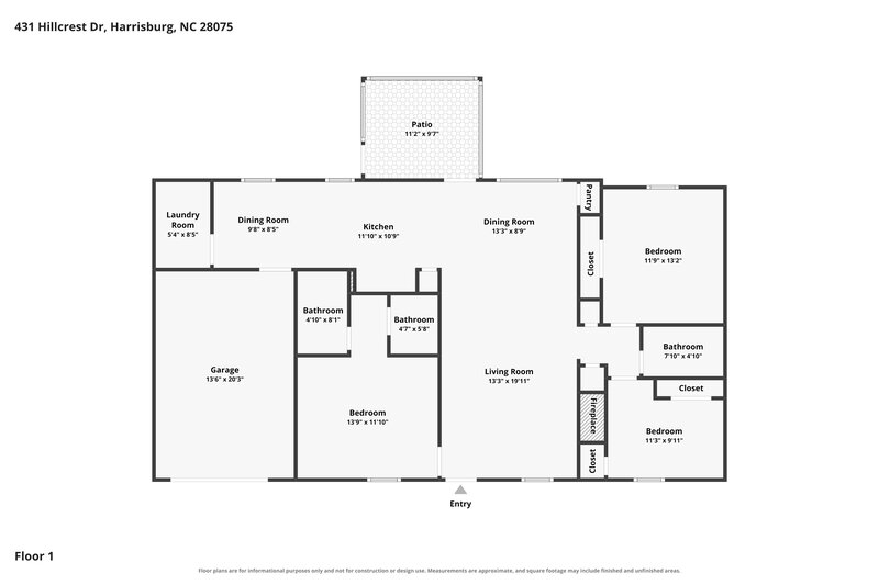 1,995/Mo, 431 Hillcrest Dr Harrisburg, NC 28075 Floor Plan View
