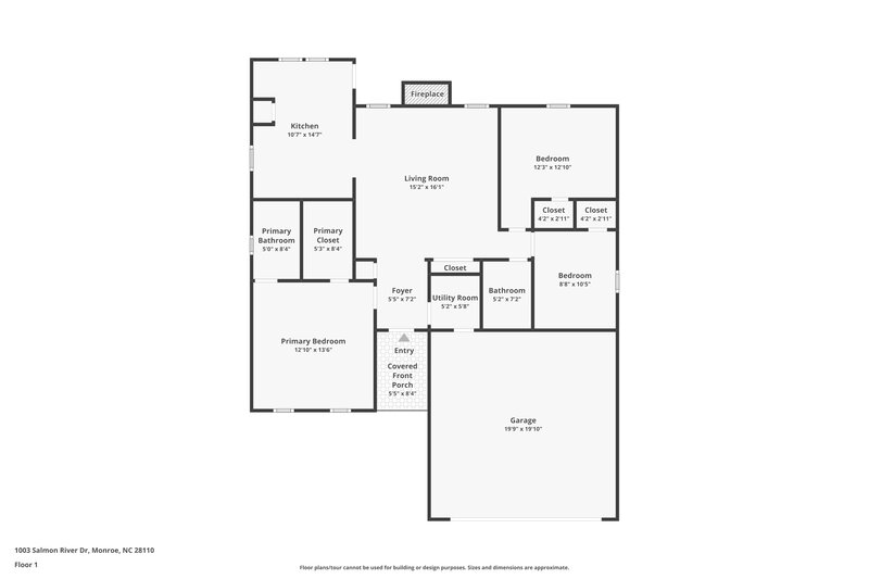1,640/Mo, 1003 Salmon River Monroe, NC 28110 Floor Plan View