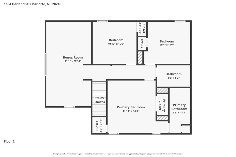 1,905/Mo, 1604 Harland St Charlotte, NC 28216 Floor Plan View 2