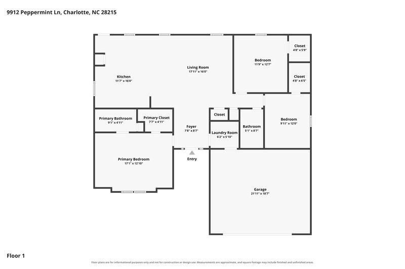 1,980/Mo, 9912 Peppermint Ln Charlotte, NC 28215 Floor Plan View