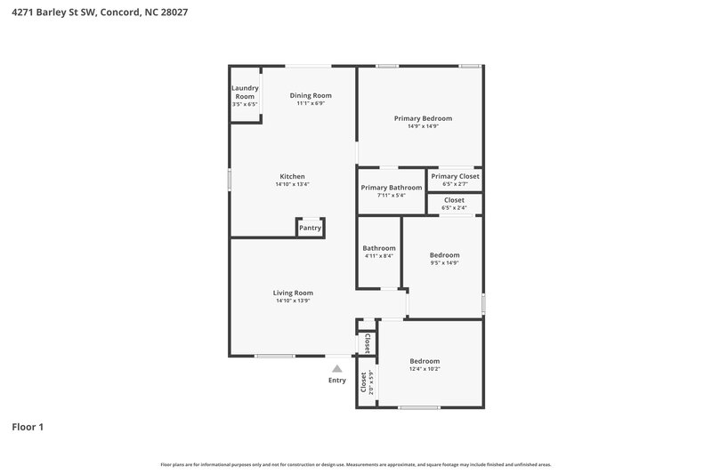 1,970/Mo, 4271 Barley St SW Concord, NC 28027 Floor Plan View