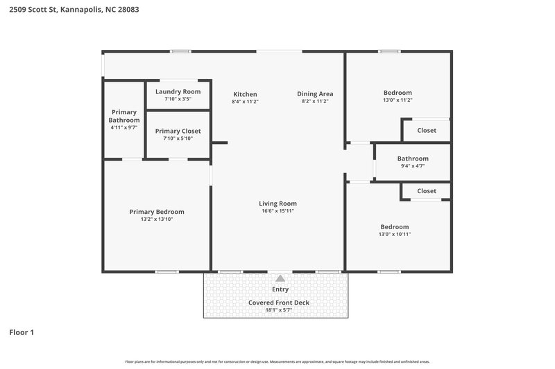 1,925/Mo, 2509 Scott St Kannapolis, NC 28083 Floor Plan View