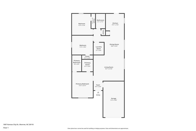1,685/Mo, 1007 Kansas City Drive Monroe, NC 28110 Floor Plan View