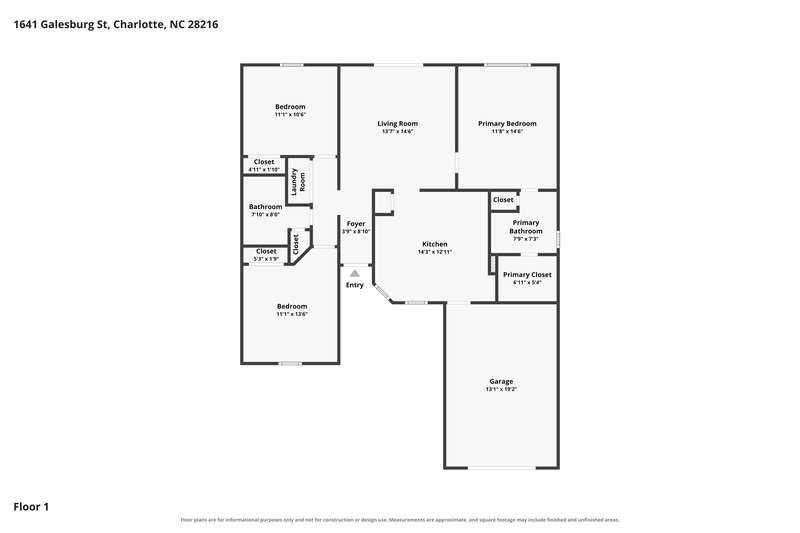 1,770/Mo, 1641 Galesburg St Charlotte, NC 28216 Floor Plan View