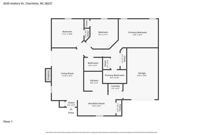 1,885/Mo, 6535 Andora Dr Charlotte, NC 28227 Floor Plan View
