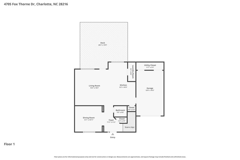 1,980/Mo, 4705 Fox Thorne Dr Charlotte, NC 28216 Floor Plan View