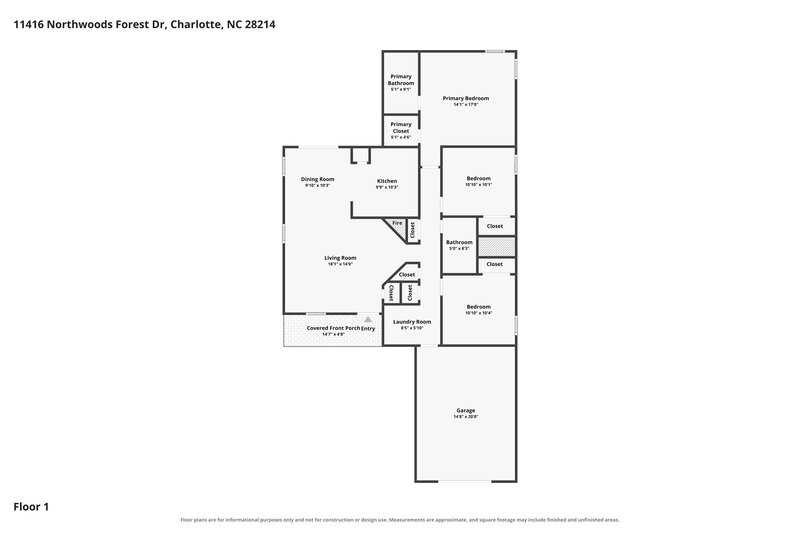 1,995/Mo, 11416 Northwoods Forest Dr Charlotte, NC 28214 Floor Plan View