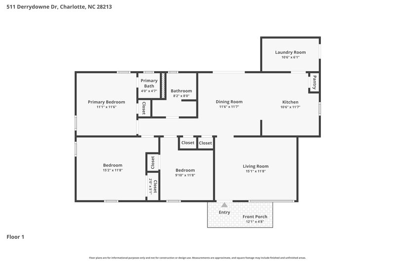 1,660/Mo, 511 Derrydowne Dr Charlotte, NC 28213 Floor Plan View