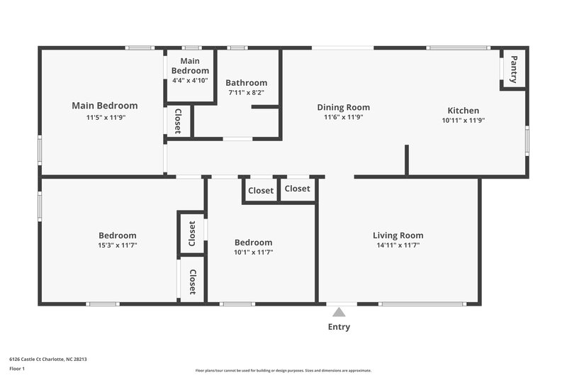 1,525/Mo, 6126 Castle Ct Charlotte, NC 28213 Floorplan View