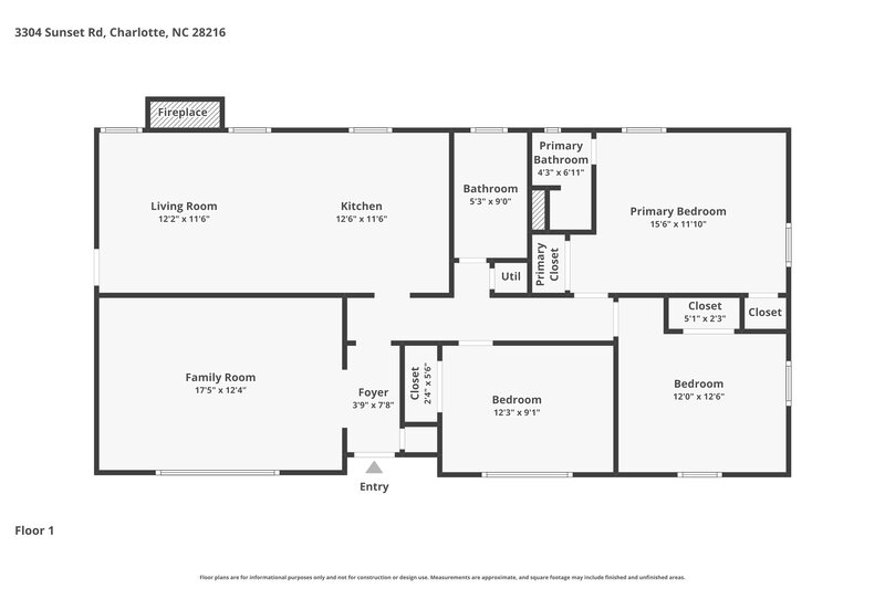 1,675/Mo, 3304 Sunset Rd Charlotte, NC 28216 Floor Plan View