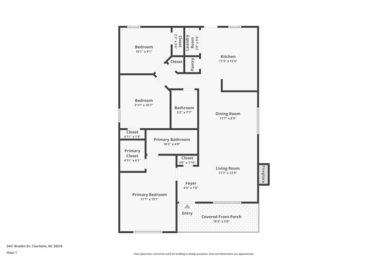 1,675/Mo, 3441 Braden Dr Charlotte, NC 28216 Floor Plan View