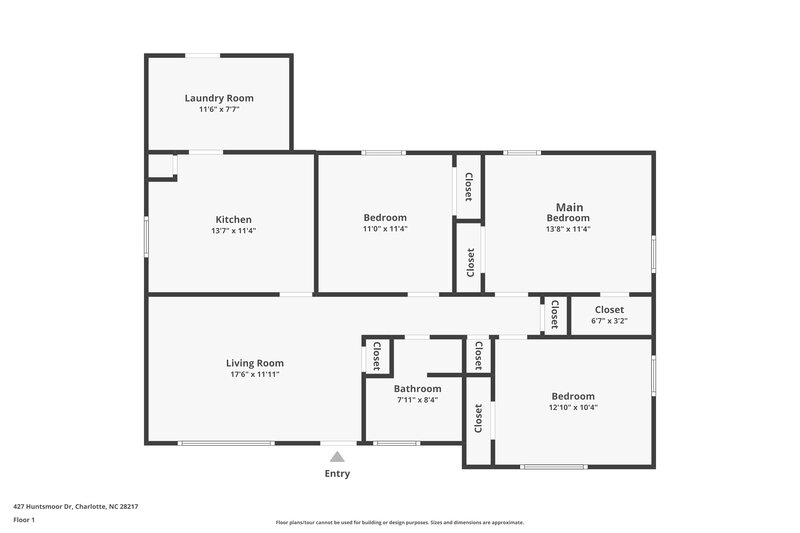 1,545/Mo, 427 Huntsmoor Dr Charlotte, NC 28217 Floor Plan View