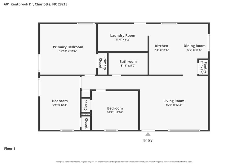 1,640/Mo, 601 Kentbrook Dr Charlotte, NC 28213 Floor Plan View