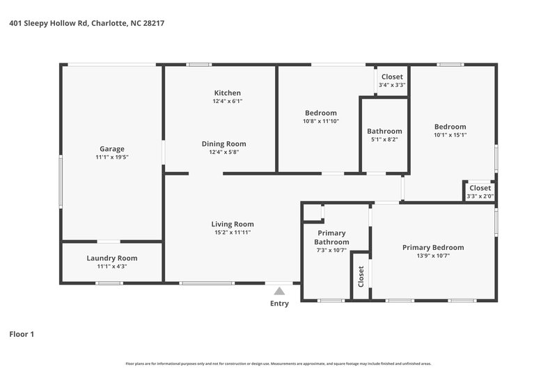 1,750/Mo, 401 Sleepy Hollow Rd Charlotte, NC 28217 Floor Plan View