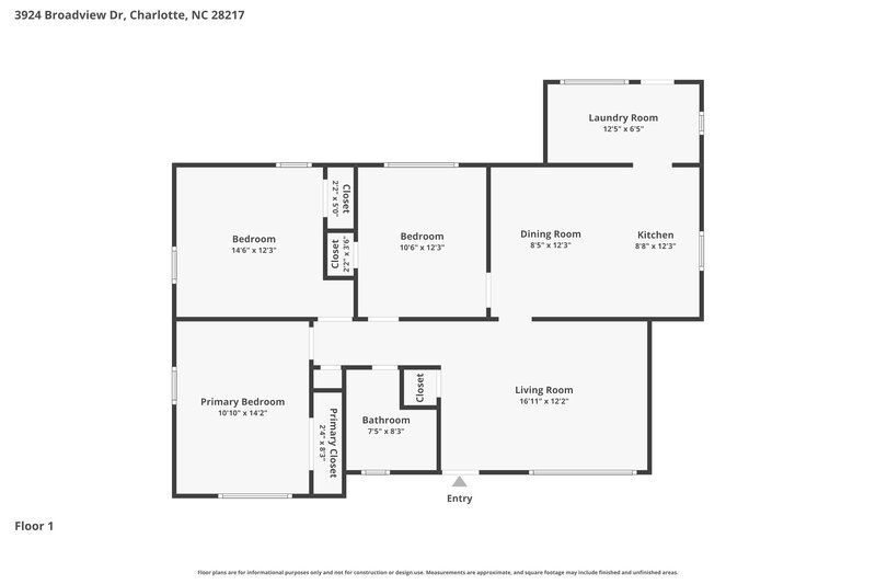 1,795/Mo, 3924 Broadview Dr Charlotte, NC 28217 Floor Plan View
