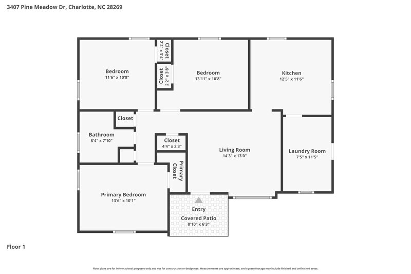 1,675/Mo, 3407 Pine Meadow Dr Charlotte, NC 28269 Floor Plan View